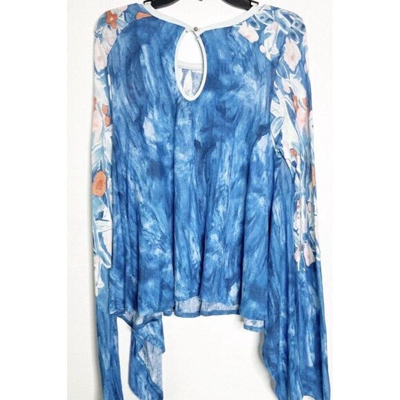 Anthropologie Meadow Rue Blue Floral Watercolor Linen Blend Fields Swing Top M - Picture 6 of 7